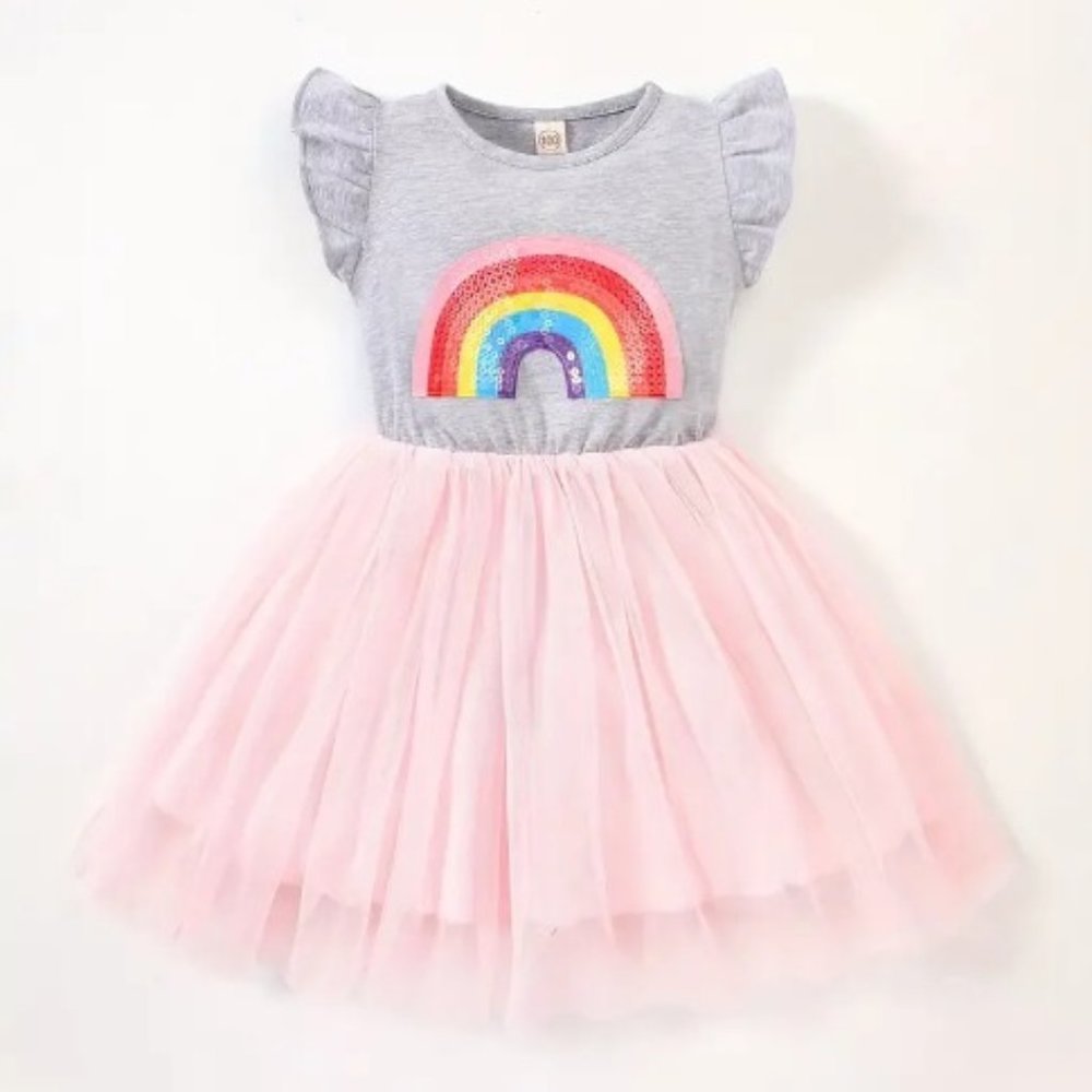 Sequin Rainbow Girls Sleeveless Tutu Dress